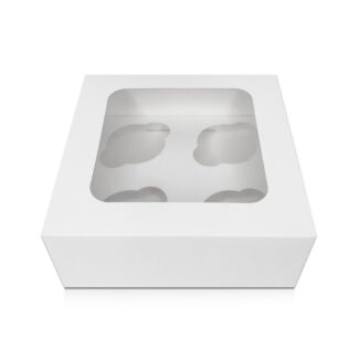 White 4 Hole Cupcake Box With Window & Insert