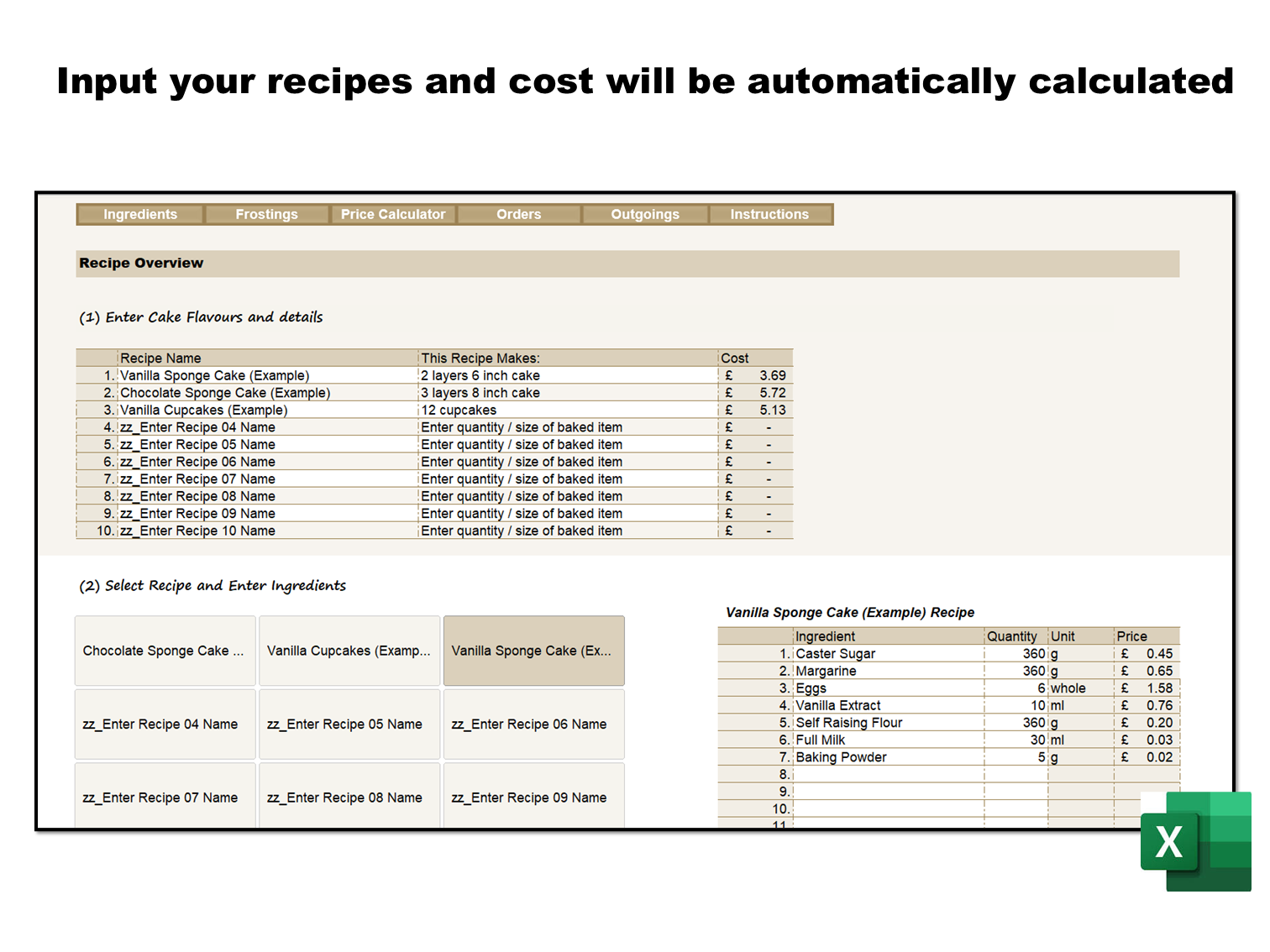 Cake Pricing Calculator - Instant Download - Excel Sheet - Image 4