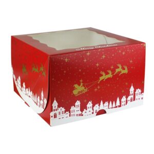 10" Christmas Cake Box with Clear Window – Red Festive Holiday Design for Cakes & Gifts