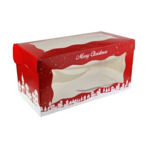 8 x 4" Christmas Log Cake Box - Festive Design with Window