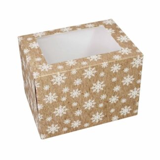 8 x 6" Christmas Log Cake Box - Kraft Festive Design With Window